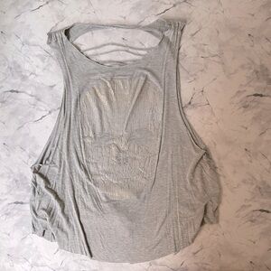 Grey Ripped with Gold Skull Muscle Tank L